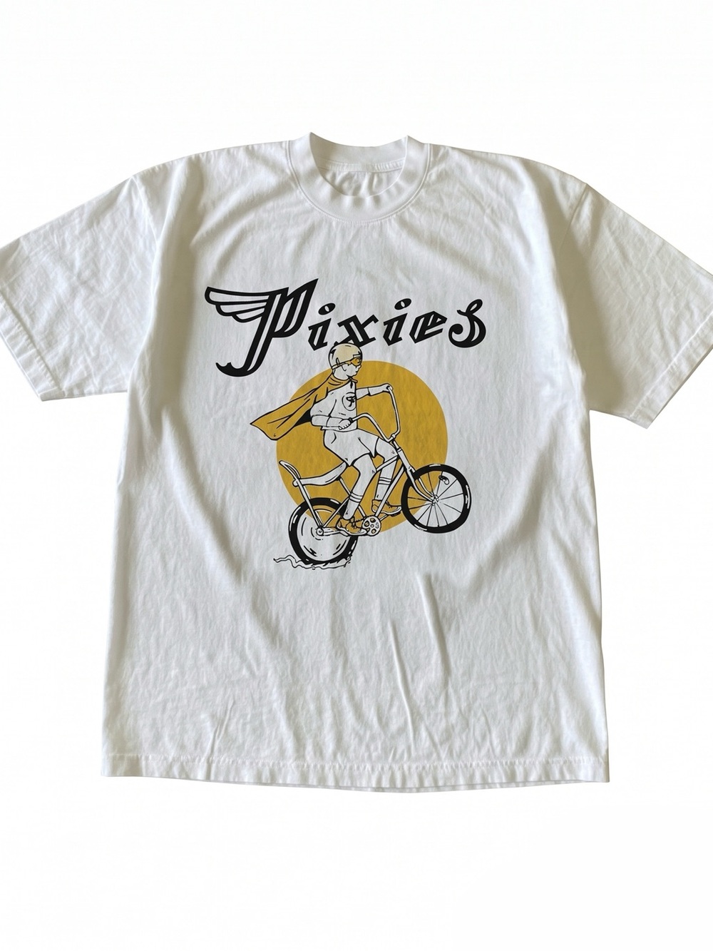 Pixies Band Tee Superhero Bike Retro Alt Rock Indie Unisex White T-Shirt